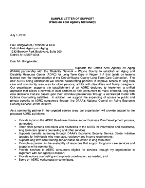 SAMPLE LETTER OF SUPPORT - Detroit Area Agency on Aging