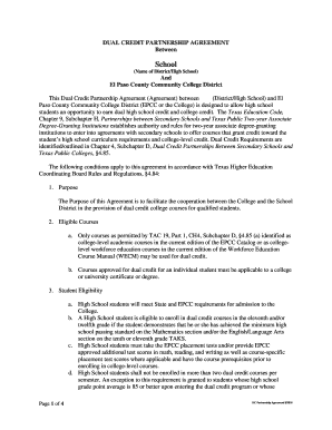 50 50 partnership agreement template word - Dual credit partnership agreement - El Paso Community College - epcc