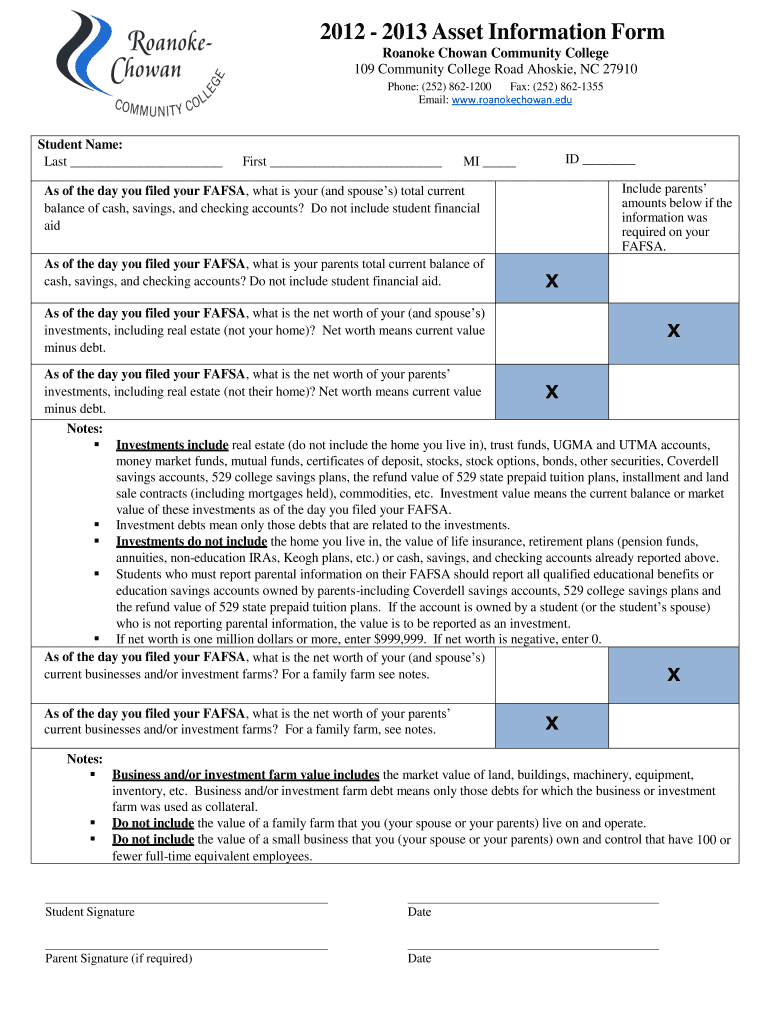 Asset Information Form - Roanoke-Chowan Community College - roanokechowan Preview on Page 1