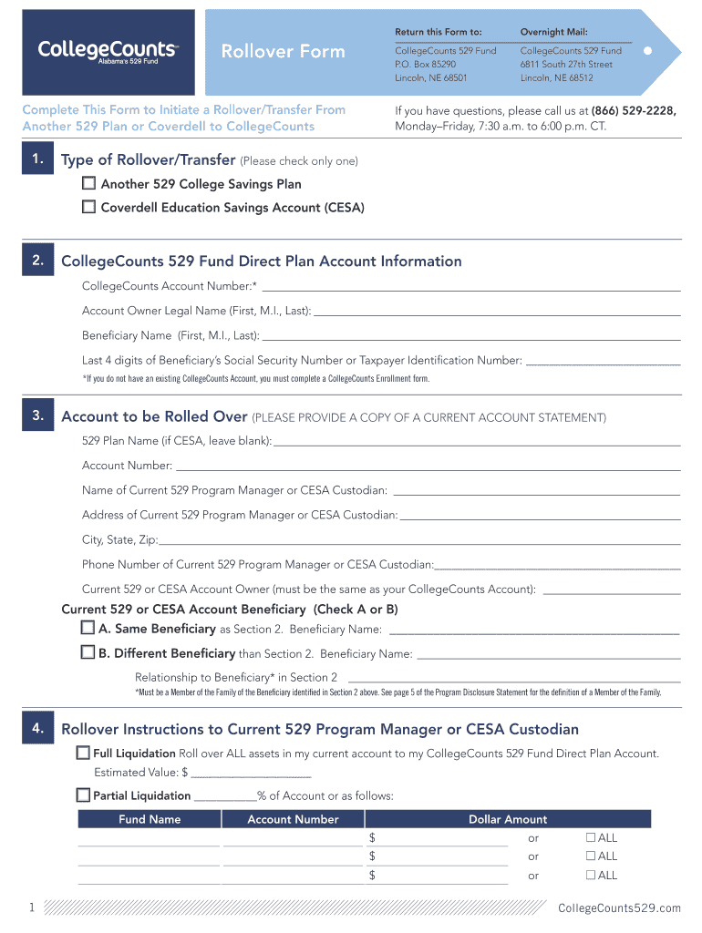 Rollover Form - Alabama College Savings Plan Preview on Page 1