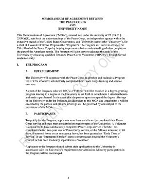 Example of memorandum of agreement - This Memorandum of Agreement ( MOA ) - Peace Corps - files peacecorps