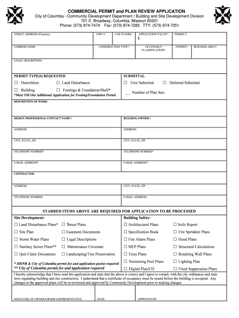 Fillable Online COMMERCIAL PERMIT and PLAN REVIEW APPLICATION Fax Email