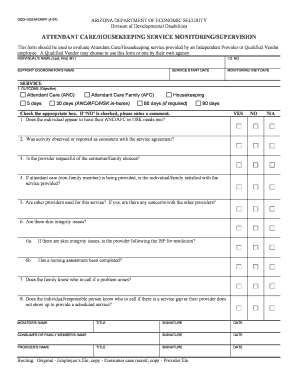 Arizona Attendant Care/Housekeeping Service Monitoring Form