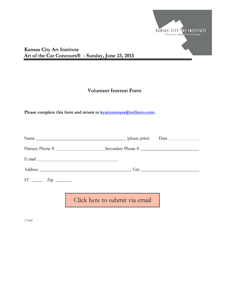 Volunteer application form - Kansas City Art Institute Preview on Page 1