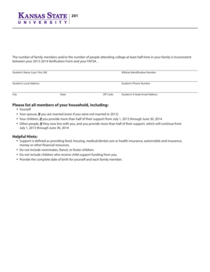 Kansas State University Household Size Form