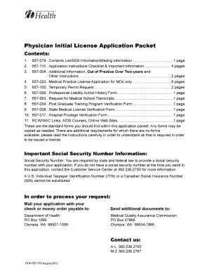 Washington Physician Initial License Application
