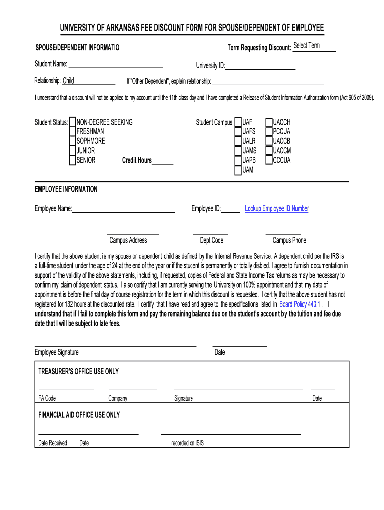 University of arkansas fee discount form for spouse - Treasurer Preview on Page 1