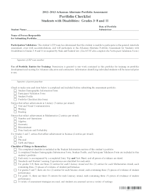 Arkansas Alternate Portfolio Assessment Checklist