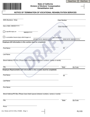 California Notice of Termination of Vocational Rehabilitation Services