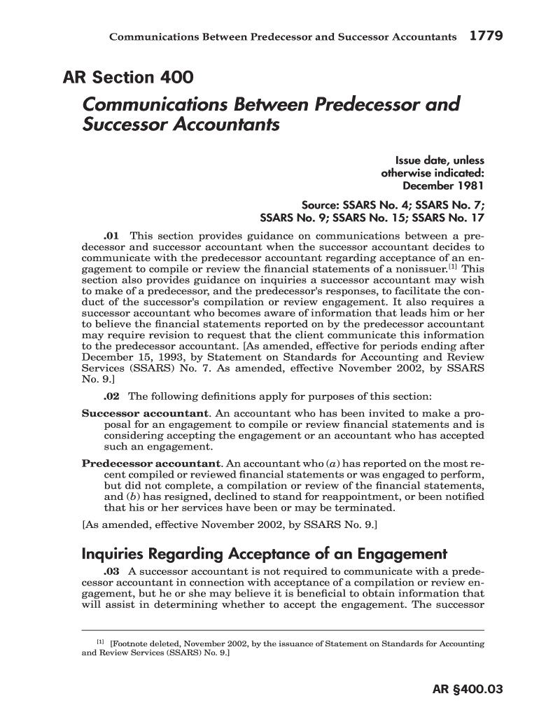 Communications Between Predecessor and Successor Accountants - aicpa Preview on Page 1