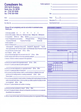 Coneybeare Inc. Employment Application Form