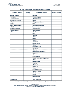 Form - Budget Planning Worksheet - Center for Arkansas Legal ... - arlegalservices