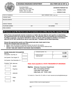 Arkansas Estimated Premium Tax Form