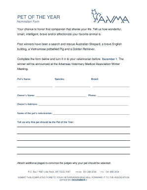 Pet of the Year Nomination Form - Arkansas Veterinary Medical ... - arkvetmed