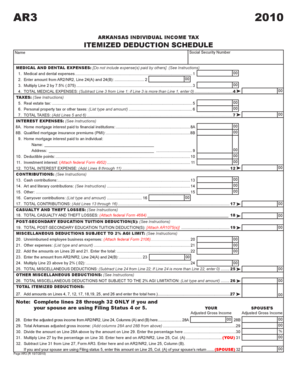 Arkansas Individual Income Tax Itemized Deduction Schedule