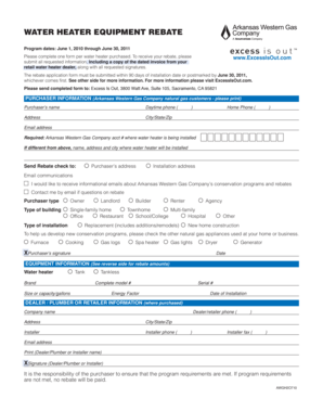 Water Heater Equipment Rebate