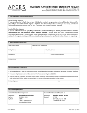 Duplicate Annual Member Statement Request