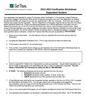 2012-2013 Dependent Verification Worksheet