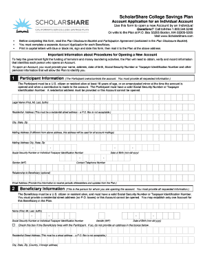 ScholarShare College Savings Plan Application