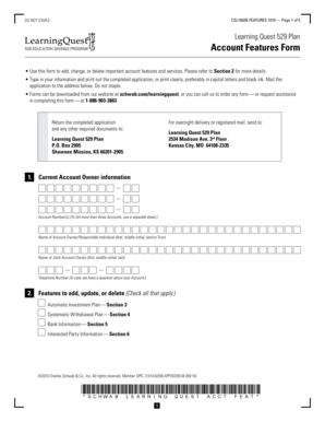 Learning Quest 529 Plan Account Features Form