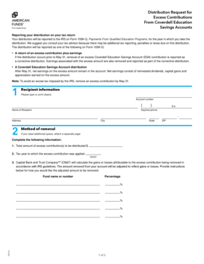 Coverdell ESA Excess Contribution Distribution Request
