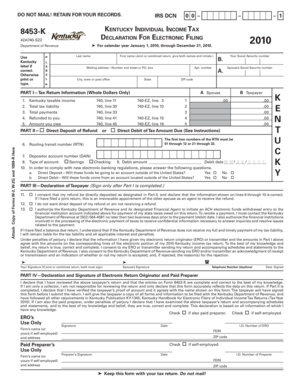 Kentucky Individual Income Tax Declaration for Electronic Filing