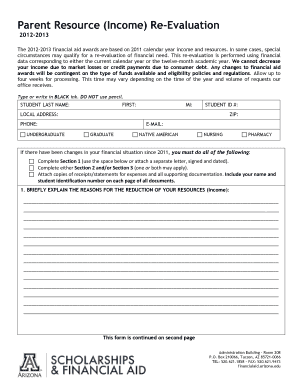 Parent Resource Income Re-Evaluation Form