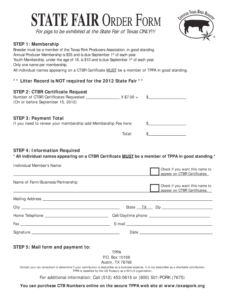 STATE FAIRORDER FORM - Texas Pork Producers Association - texaspork Preview on Page 1