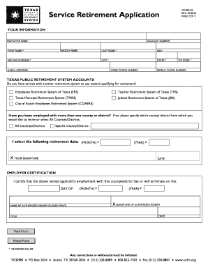 TCDRS-22 Service Retirement Application