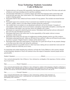 Texas TSA Code of Behavior and Release Forms