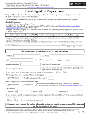 Travel Signature Request Form