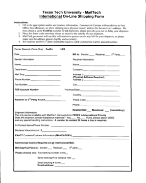 International On-Line Shipping Form