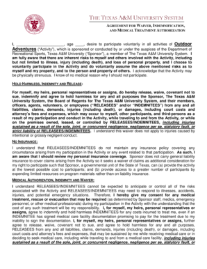 Texas A&M Waiver and Medical Authorization