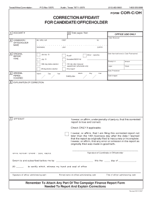 Texas Ethics Commission Correction Affidavit