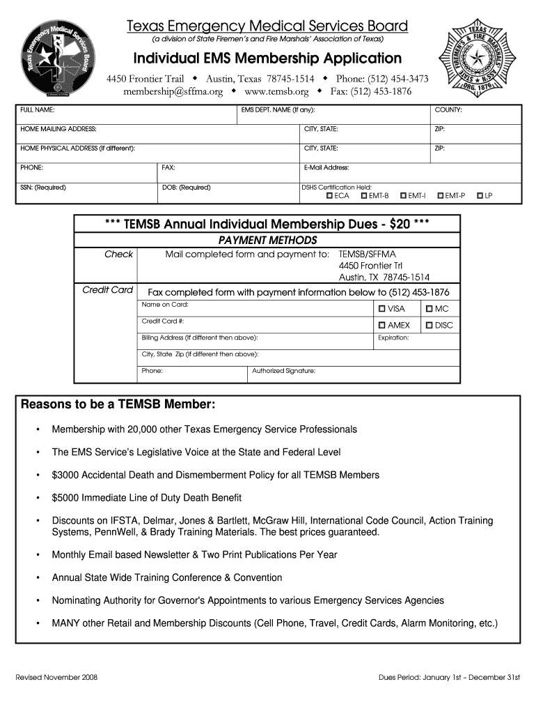 Individual EMS Membership Application - Texas Emergency Medical Preview on Page 1