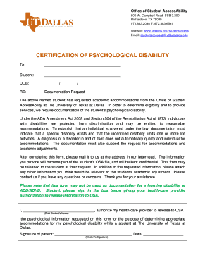 Certification of Psychological Disability