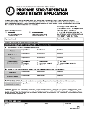 Texas Propane Star Home Rebate Application