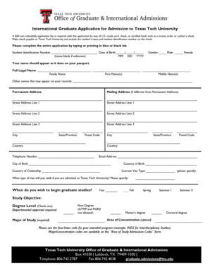 International Graduate Application for Admission to Texas Tech University