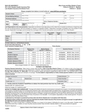Baylor University Student Health Insurance Enrollment Form