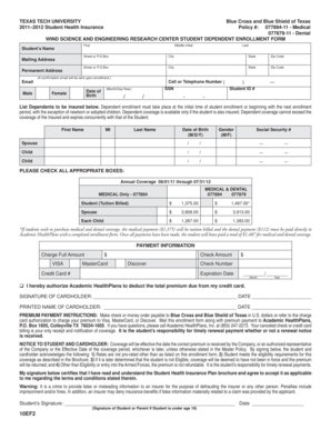 Texas Tech University Student Health Insurance Enrollment Form
