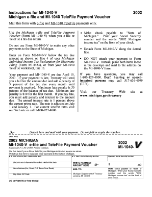 MI-1040-V 2002 Michigan e-file and TeleFile Payment Voucher