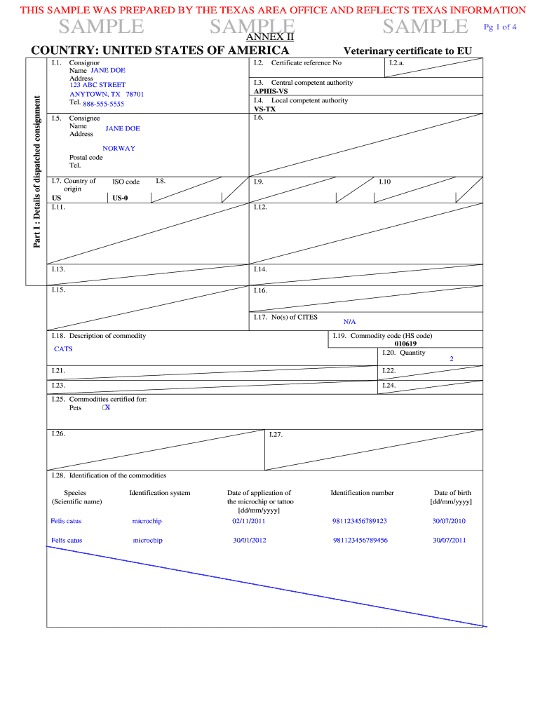 Sample Cat with Tapeworm Treatment - APHIS - aphis usda Preview on Page 1