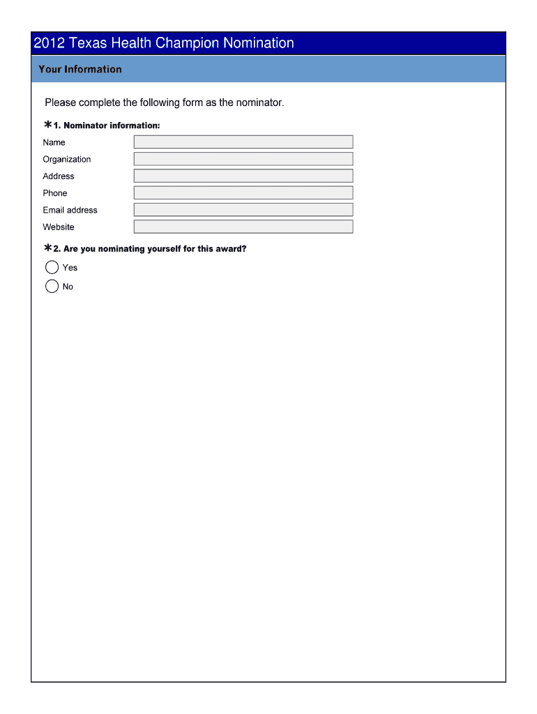 2012 Texas Health Champion Nomination - University of Texas Preview on Page 1