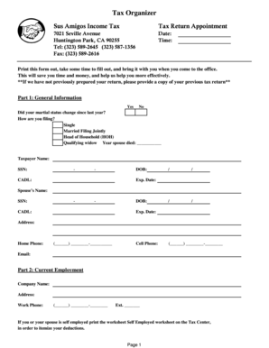 Tax Organizer Form
