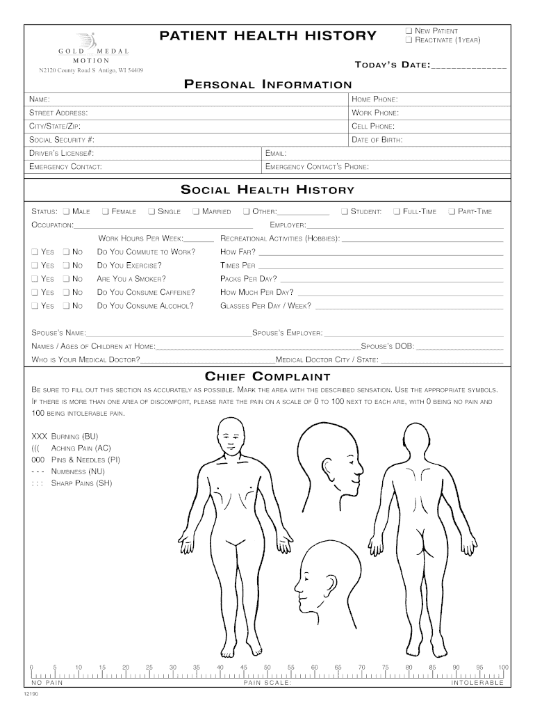 Patient Health History Form - Gold Medal Motion Preview on Page 1