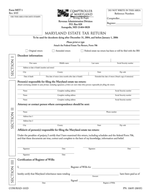 Maryland Estate Tax Return Form MET 1
