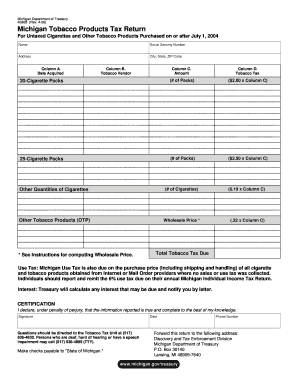 Michigan Tobacco Products Tax Return