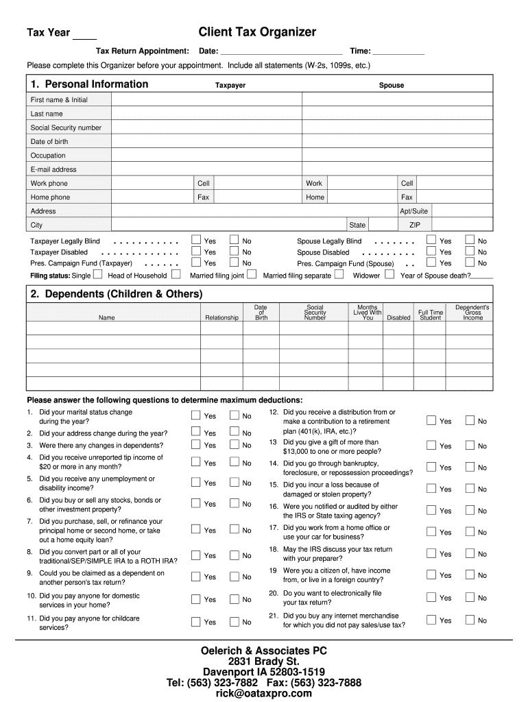 Where can I get a tax organizer? - Oelerich and Associates Preview on Page 1