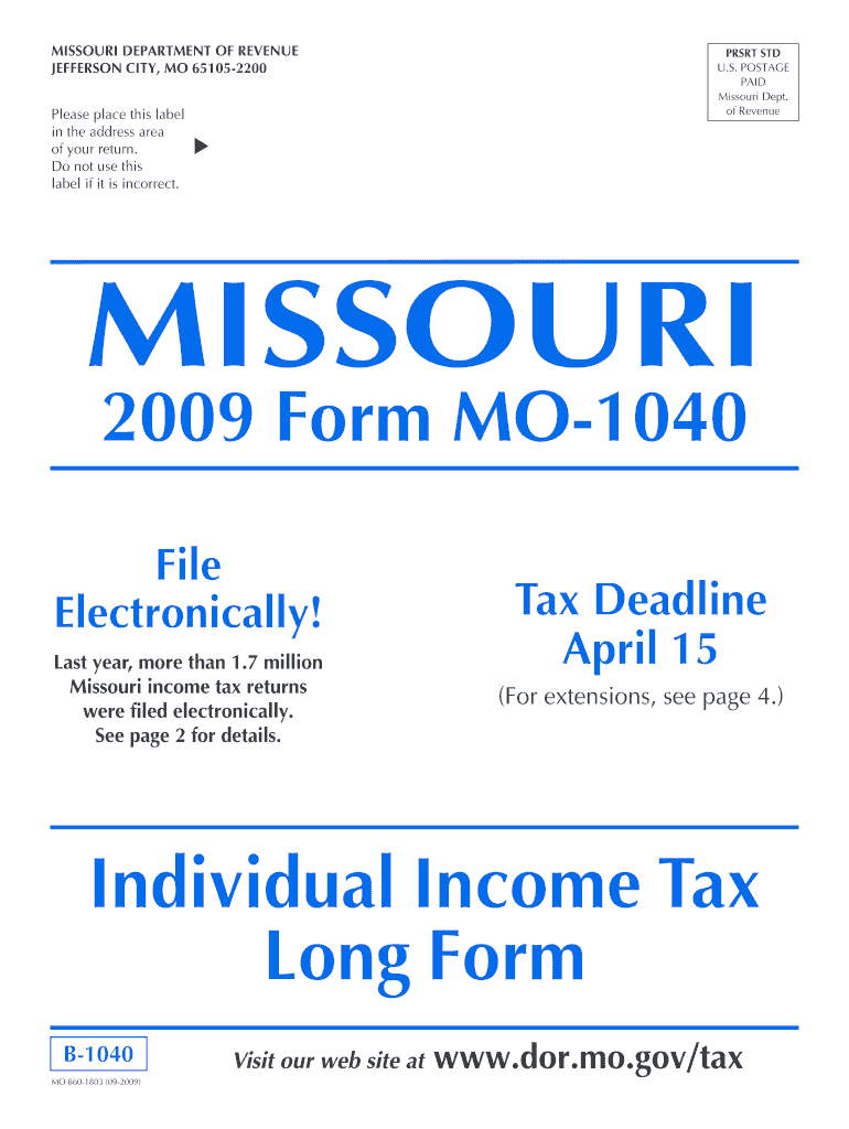 MO-1040 Individual Income Tax Return - Long Form - dor mo Preview on Page 1