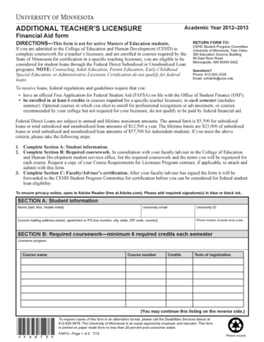 Teacher Licensure Financial Aid Form